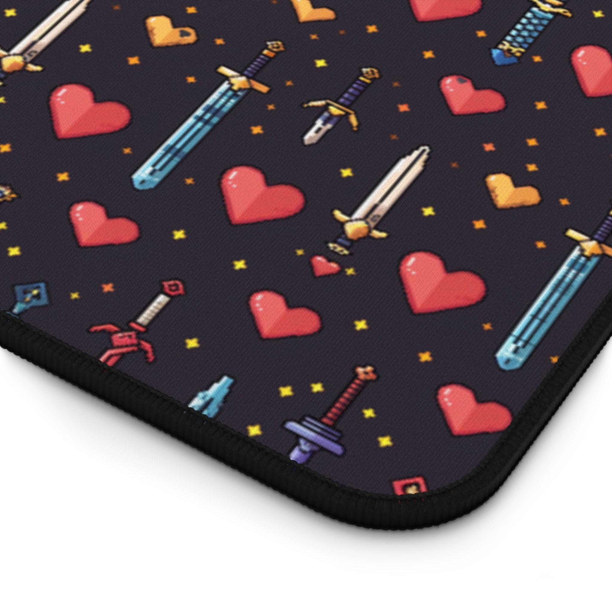 Gamer Desk Mat Pixel Art Gift Sword and Heart Pattern