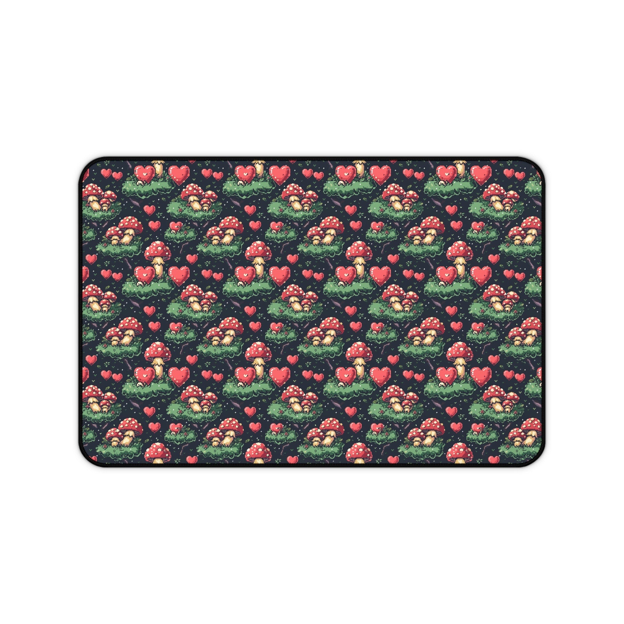 Mushroom & Heart Desk Mat Pixel Art Mouse Pad for Office Gift