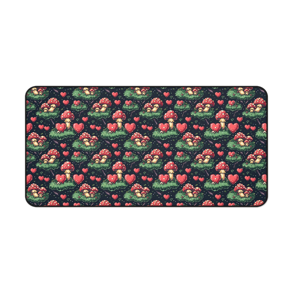 Mushroom & Heart Desk Mat Pixel Art Mouse Pad for Office Gift
