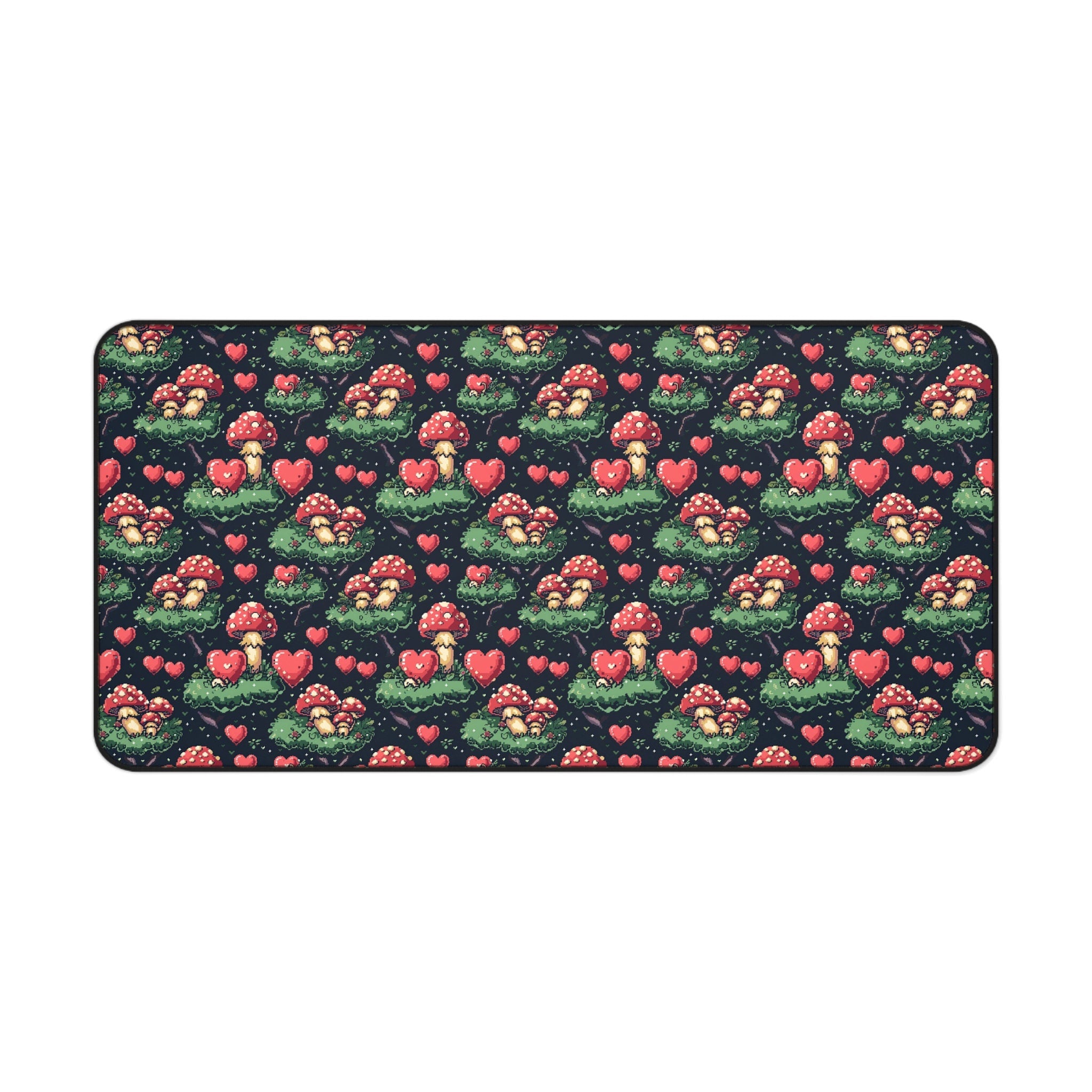 Mushroom & Heart Desk Mat Pixel Art Mouse Pad for Office Gift