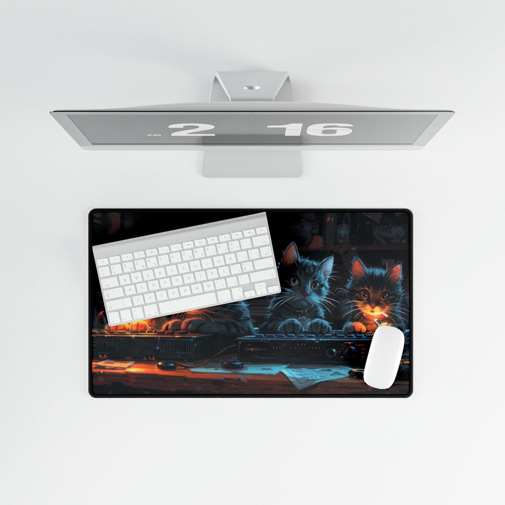 Cute Cat Desk Mat, Gamer Cat Mouse Pad, Large Accessories Gift Office