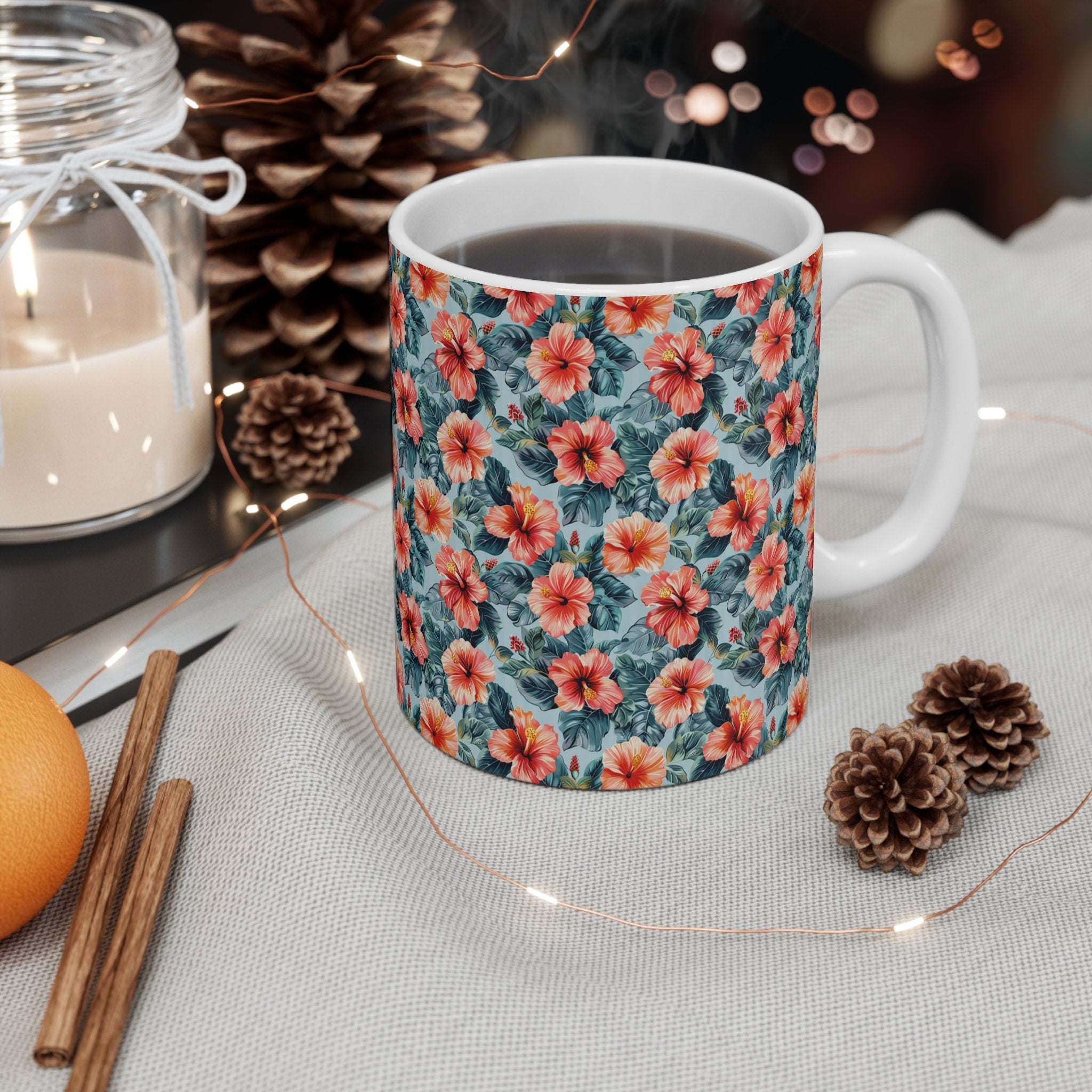 Tropical Floral Coffee Mug Warm Drink Cup 11oz