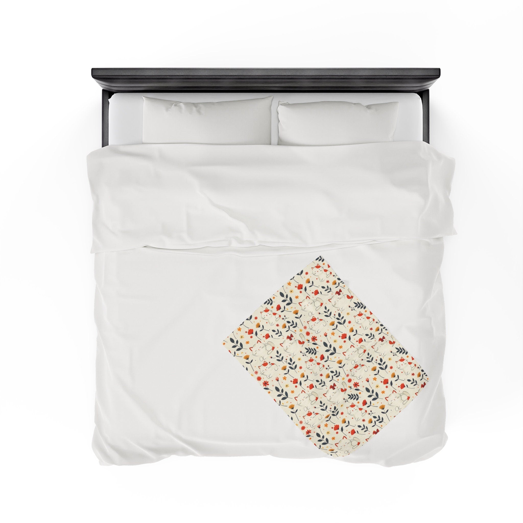 Plush Cat And Flower Blanket, Fuzzy Blanket Throw Decor Cute Kitten Floral Pattern