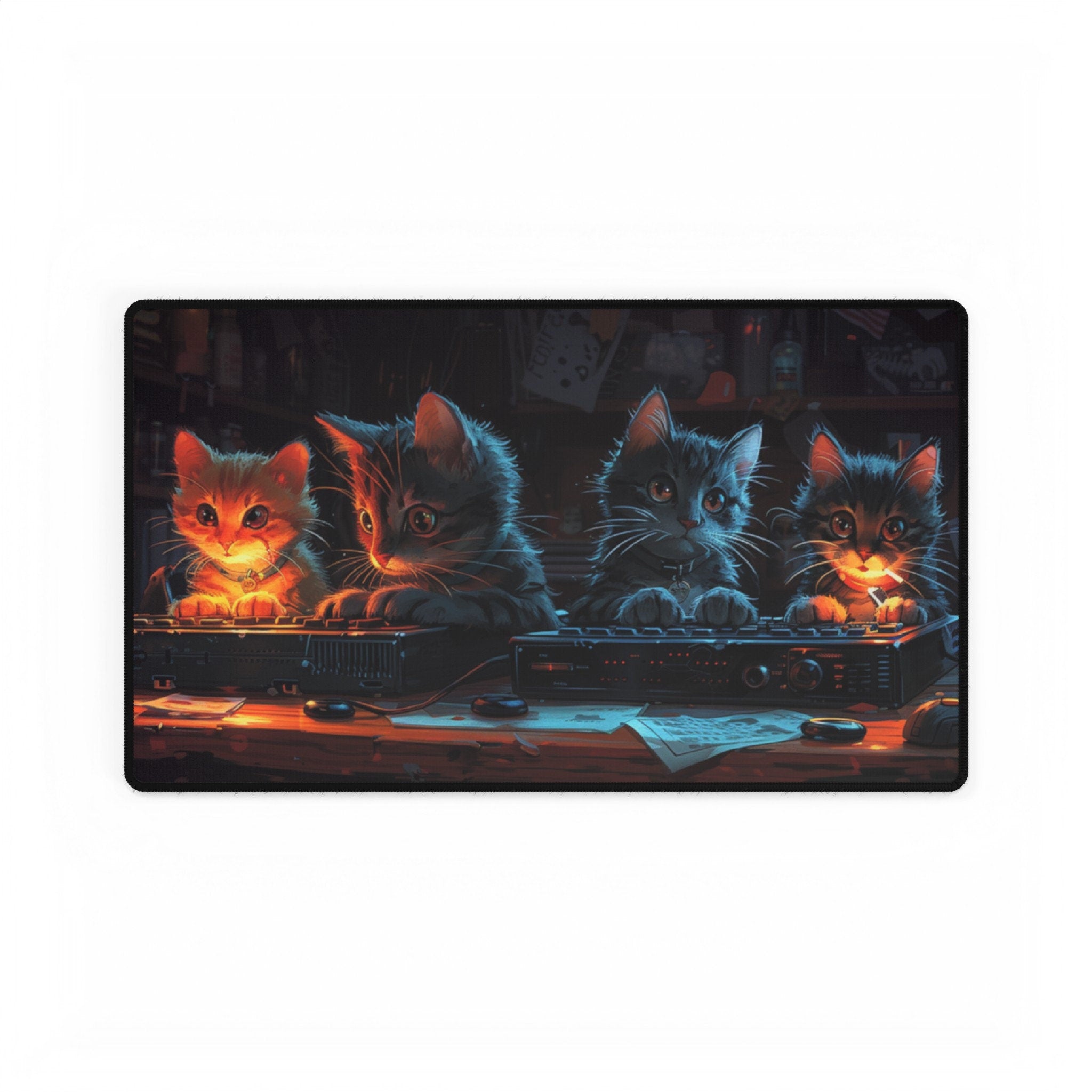 Cute Cat Desk Mat, Gamer Cat Mouse Pad, Large Accessories Gift Office