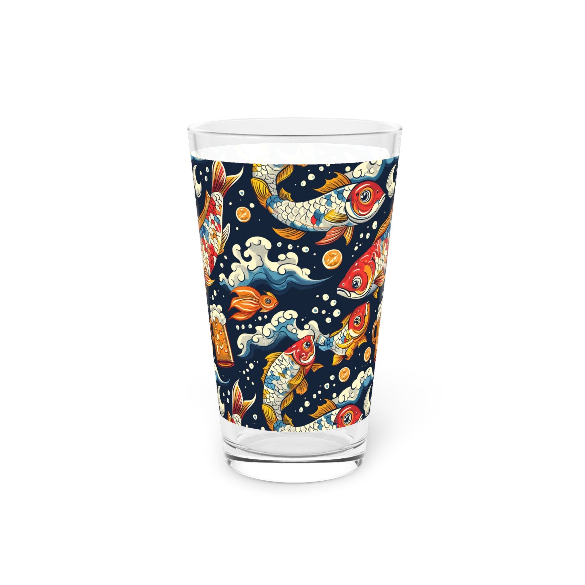 Fish Beer Pint Glass, Drinking Glassware, Fishing Pattern