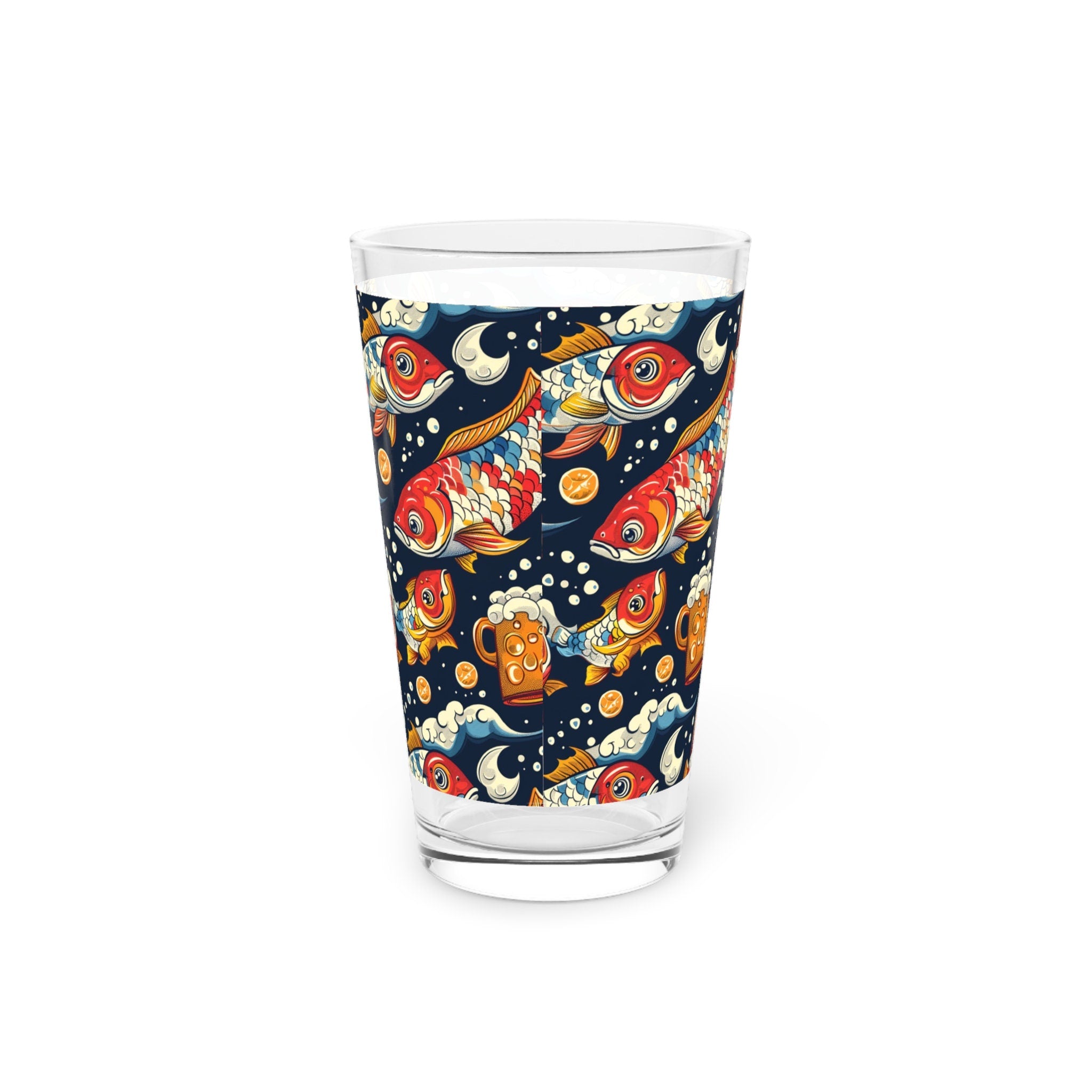Fish Beer Pint Glass, Drinking Glassware, Fishing Pattern