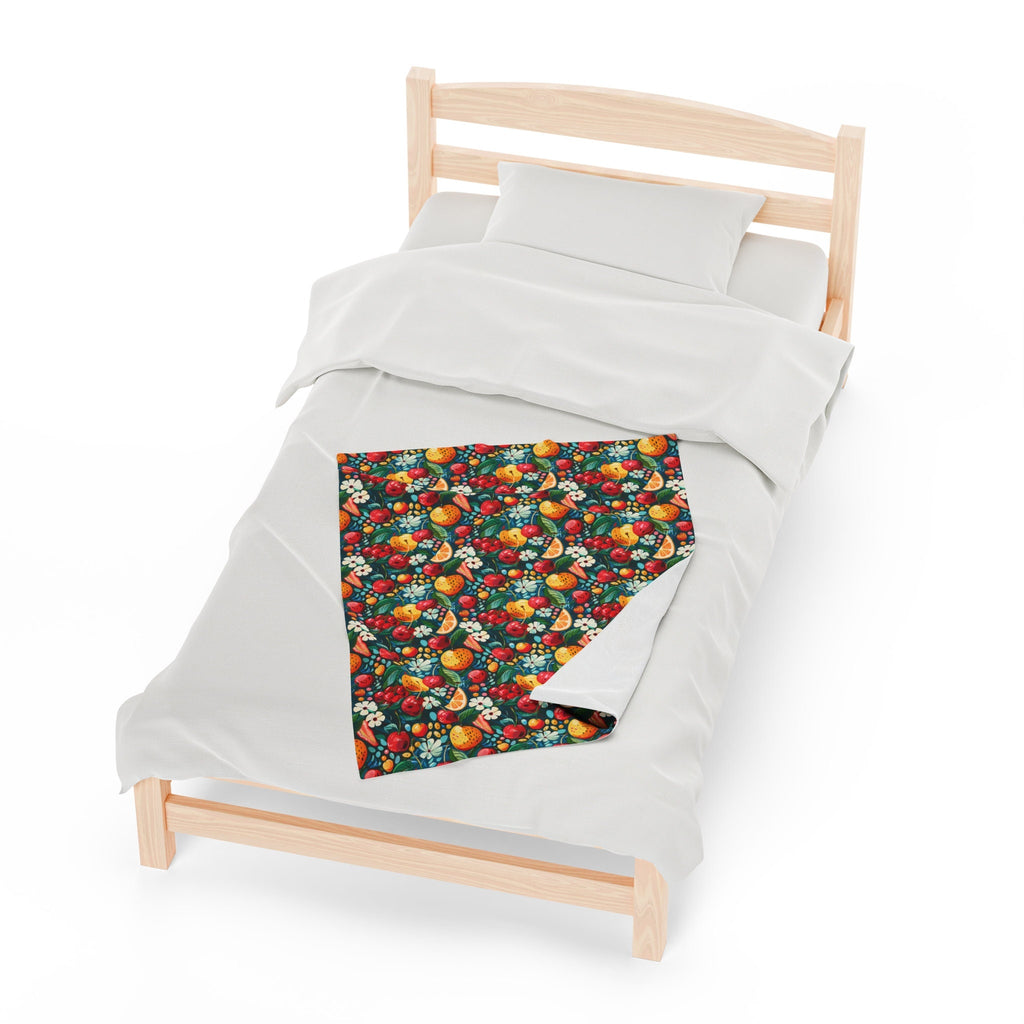 Velveteen Plush Blanket Fruit Pattern Comfy Bed Accessory