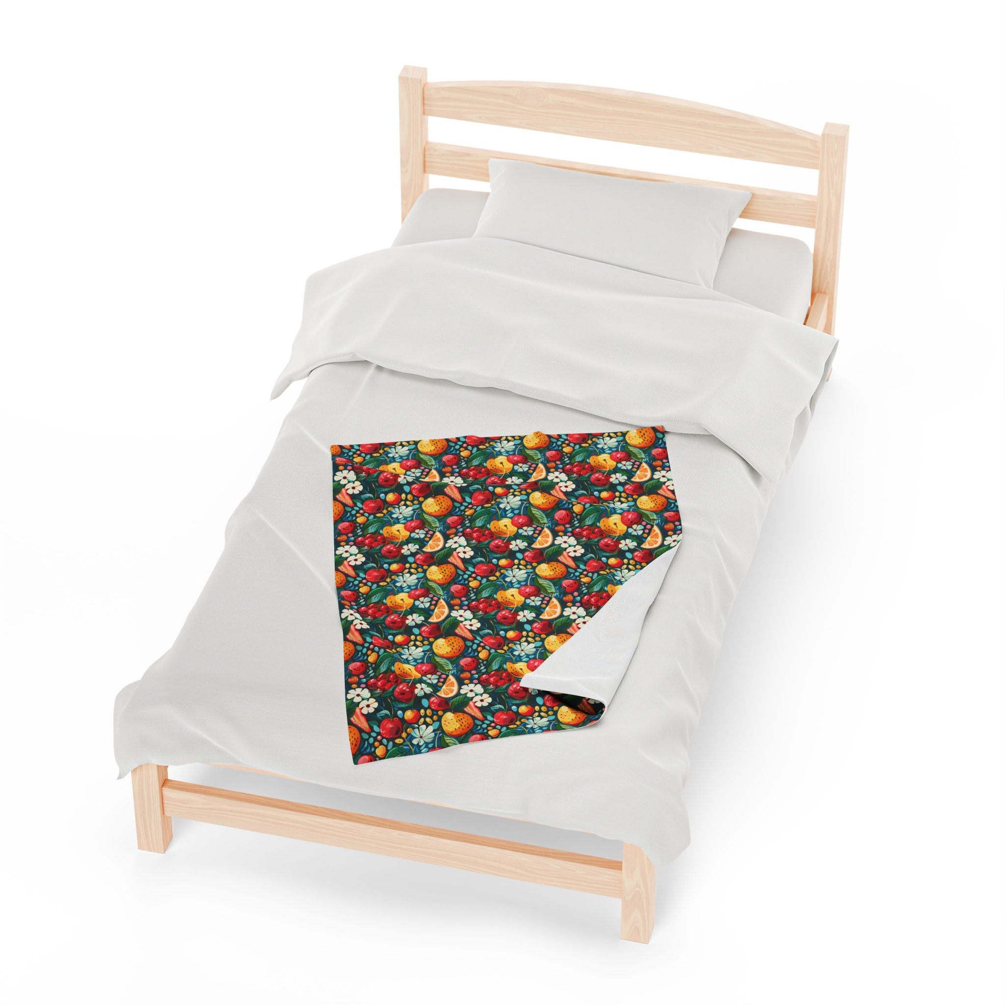 Velveteen Plush Blanket Fruit Pattern Comfy Bed Accessory