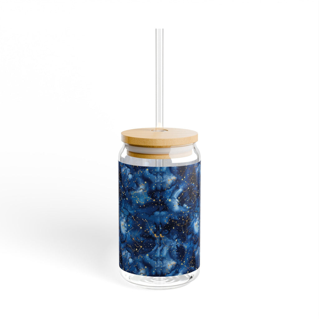 Cosmic Sipper Glass Pattern Cup with Lid and Straw