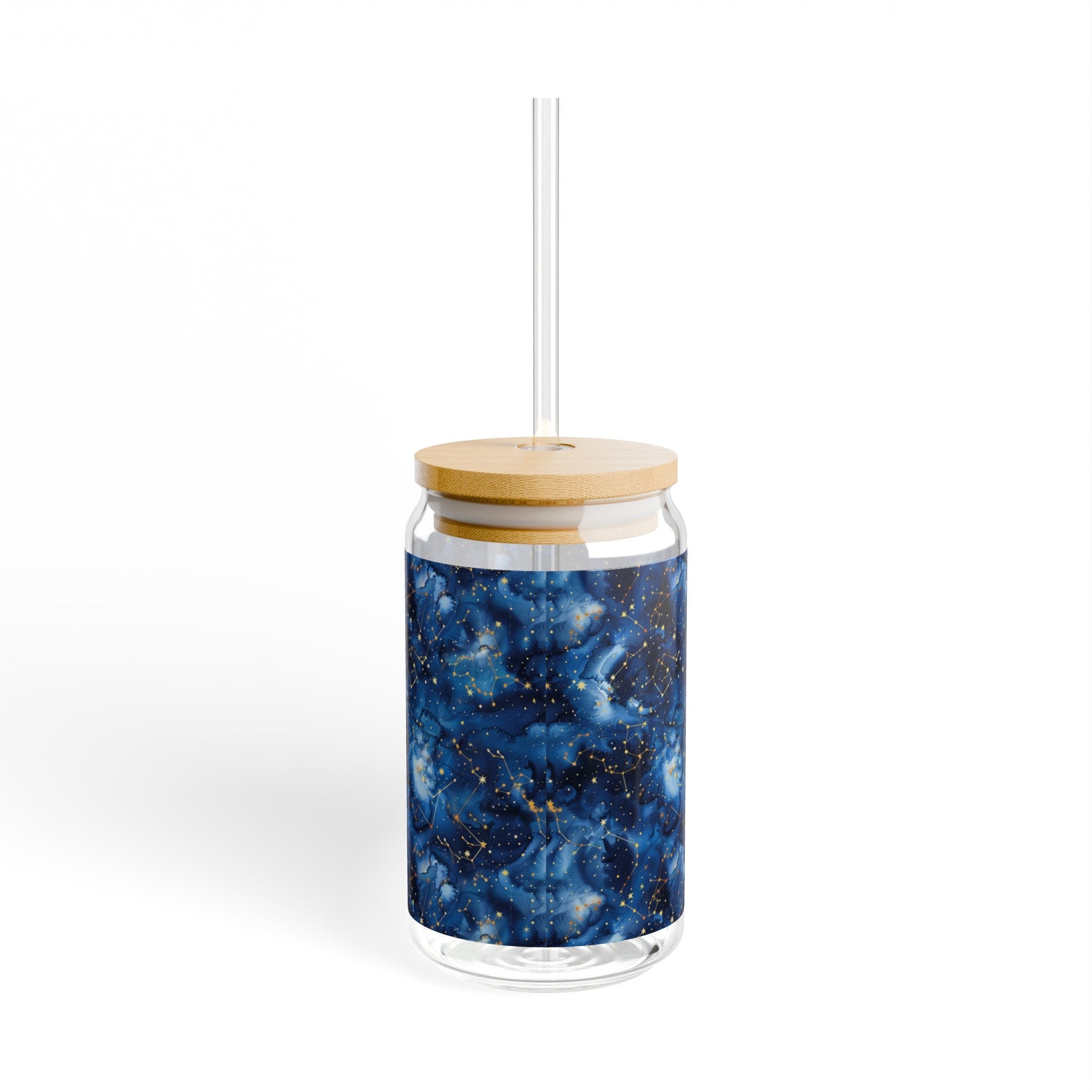 Cosmic Sipper Glass Pattern Cup with Lid and Straw