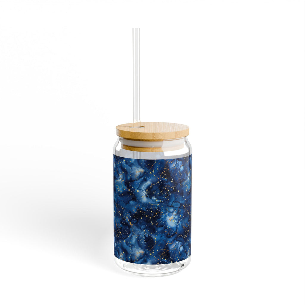 Cosmic Sipper Glass Pattern Cup with Lid and Straw