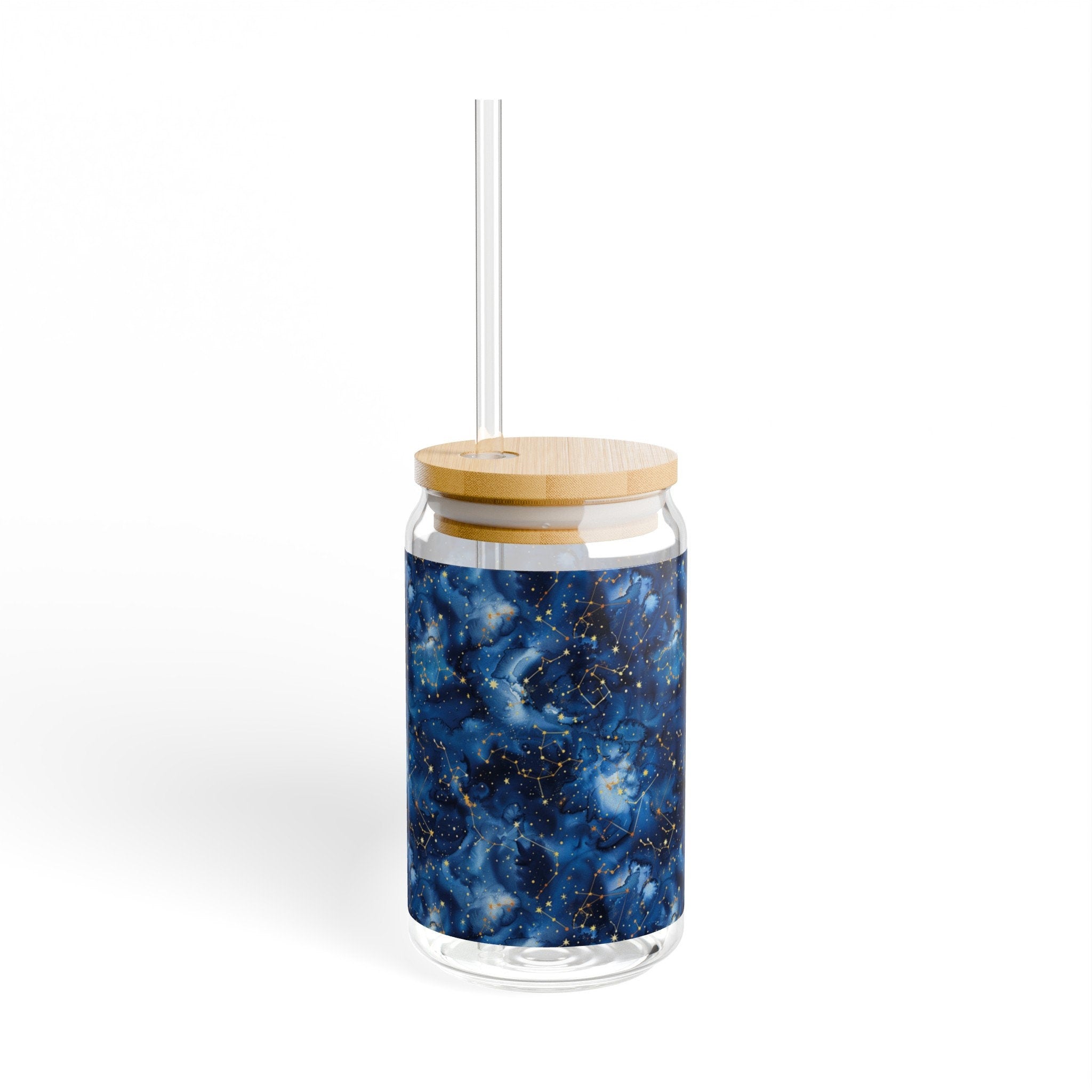 Cosmic Sipper Glass Pattern Cup with Lid and Straw