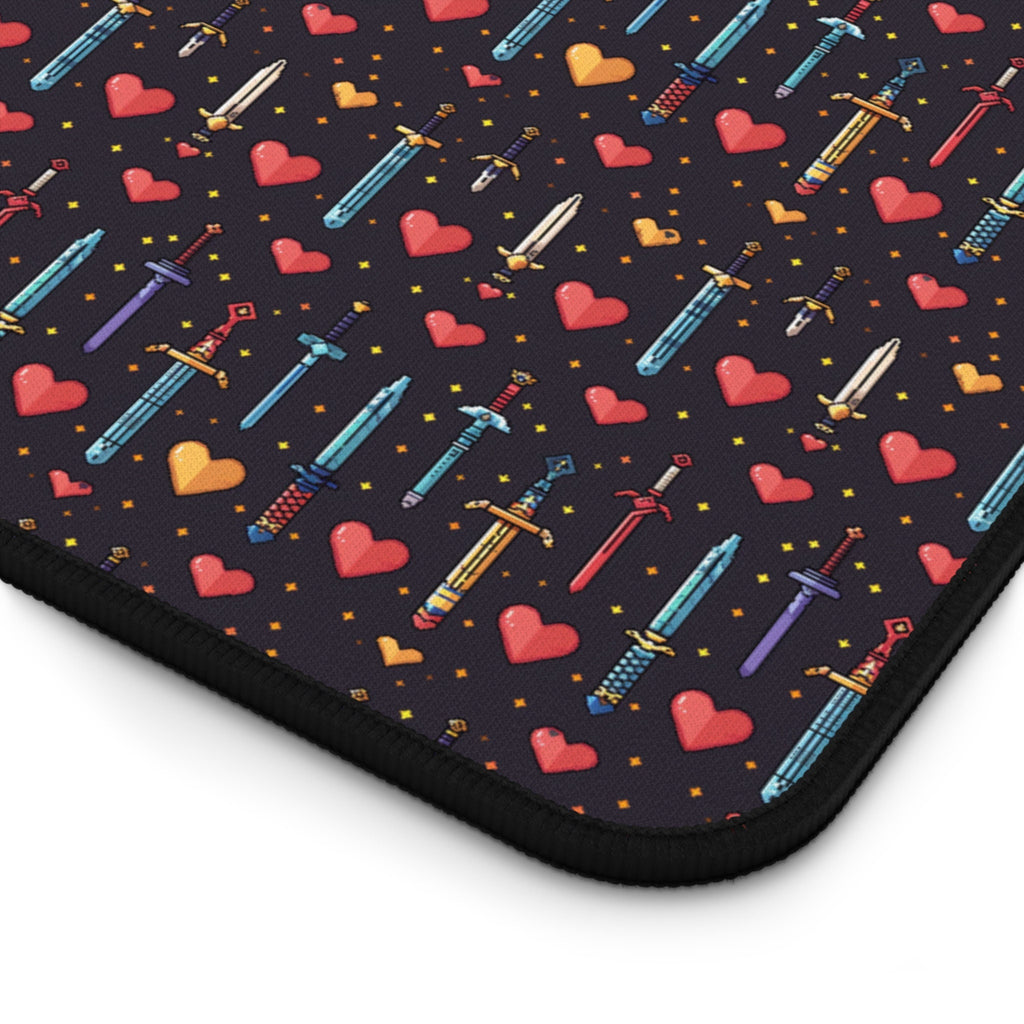 Gamer Desk Mat Pixel Art Gift Sword and Heart Pattern