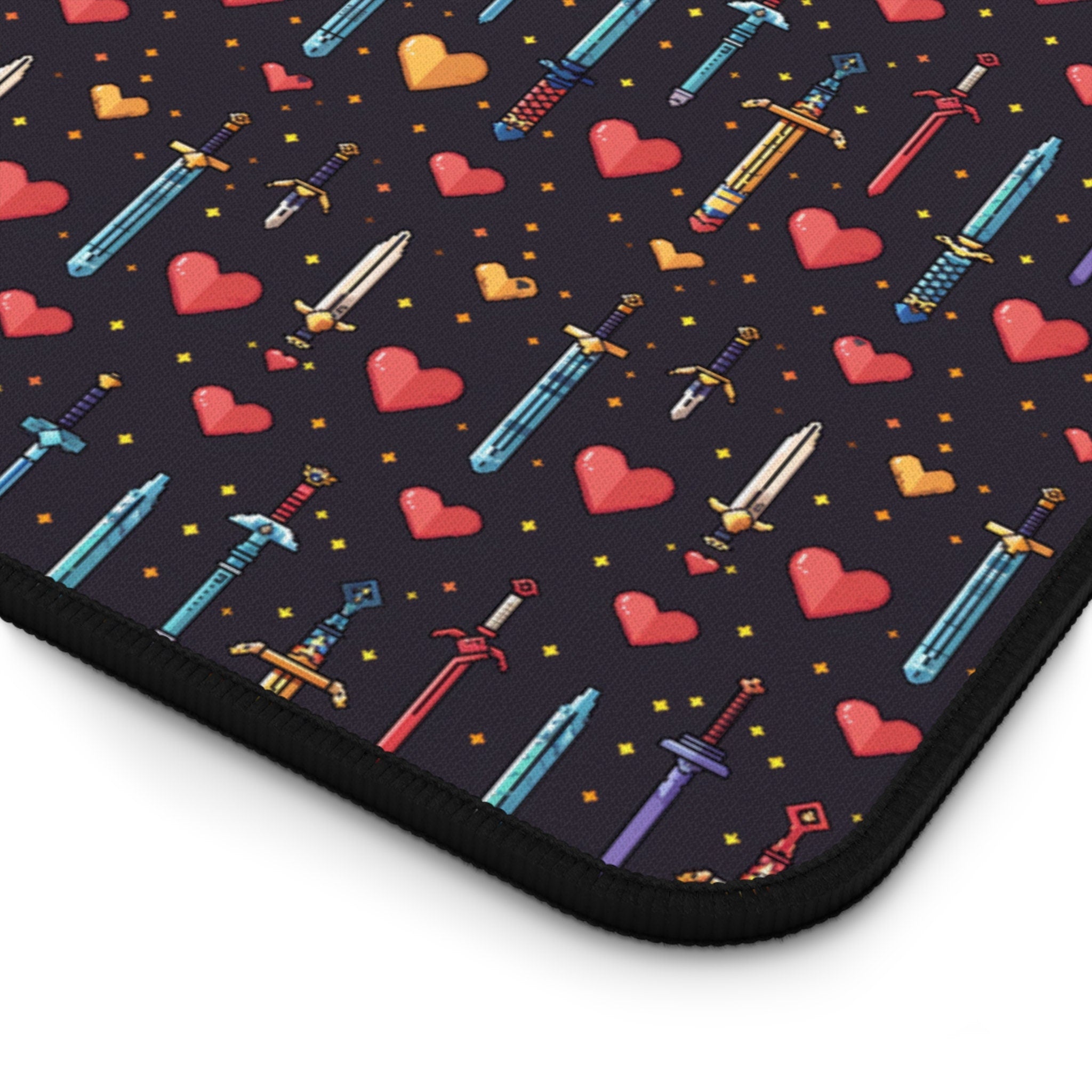 Gamer Desk Mat Pixel Art Gift Sword and Heart Pattern