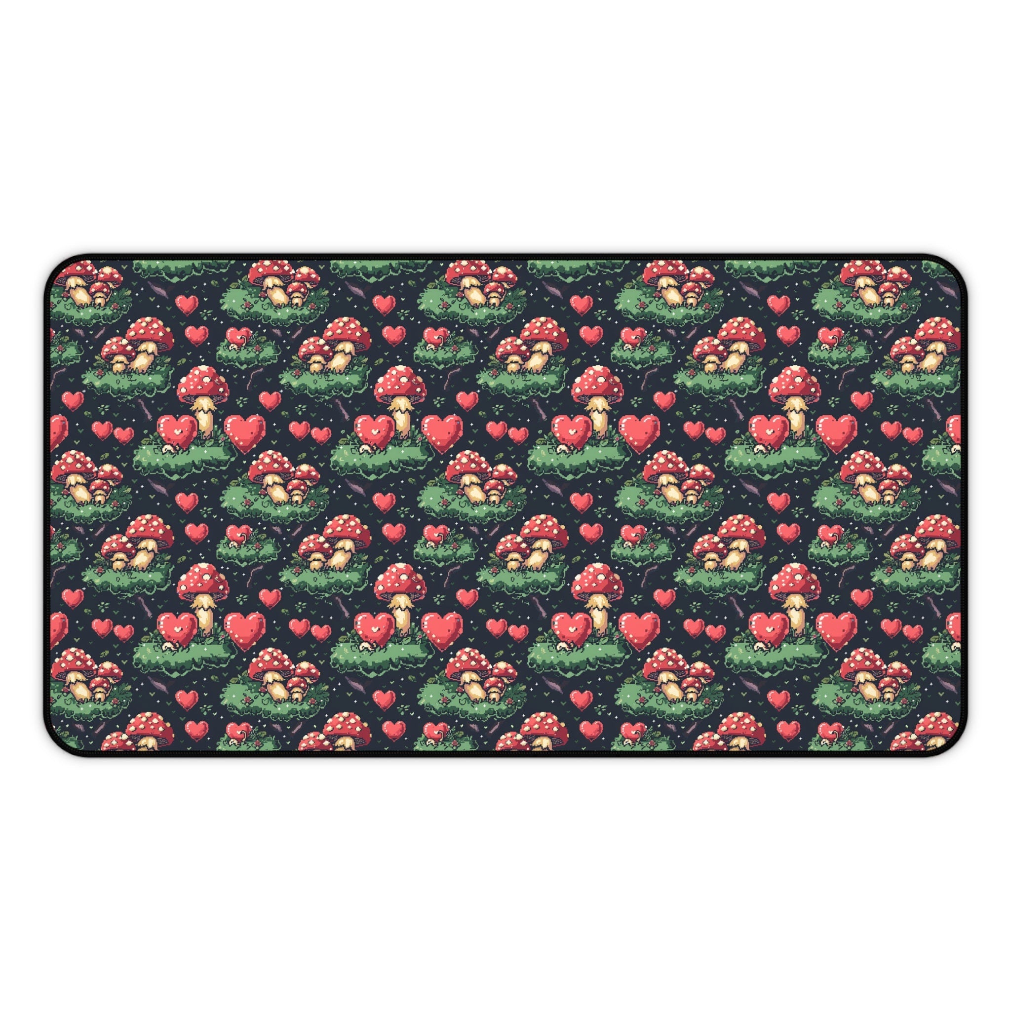Mushroom & Heart Desk Mat Pixel Art Mouse Pad for Office Gift