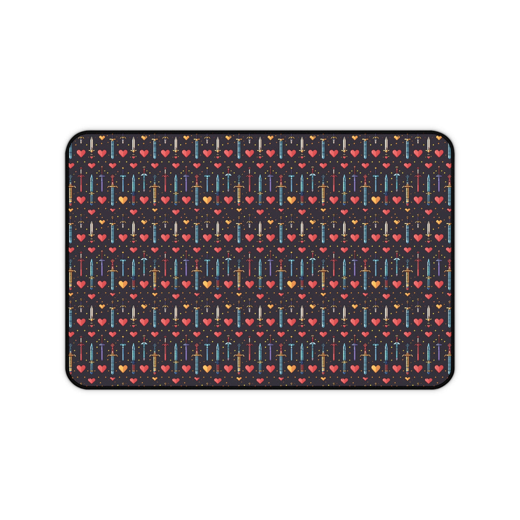 Gamer Desk Mat Pixel Art Gift Sword and Heart Pattern