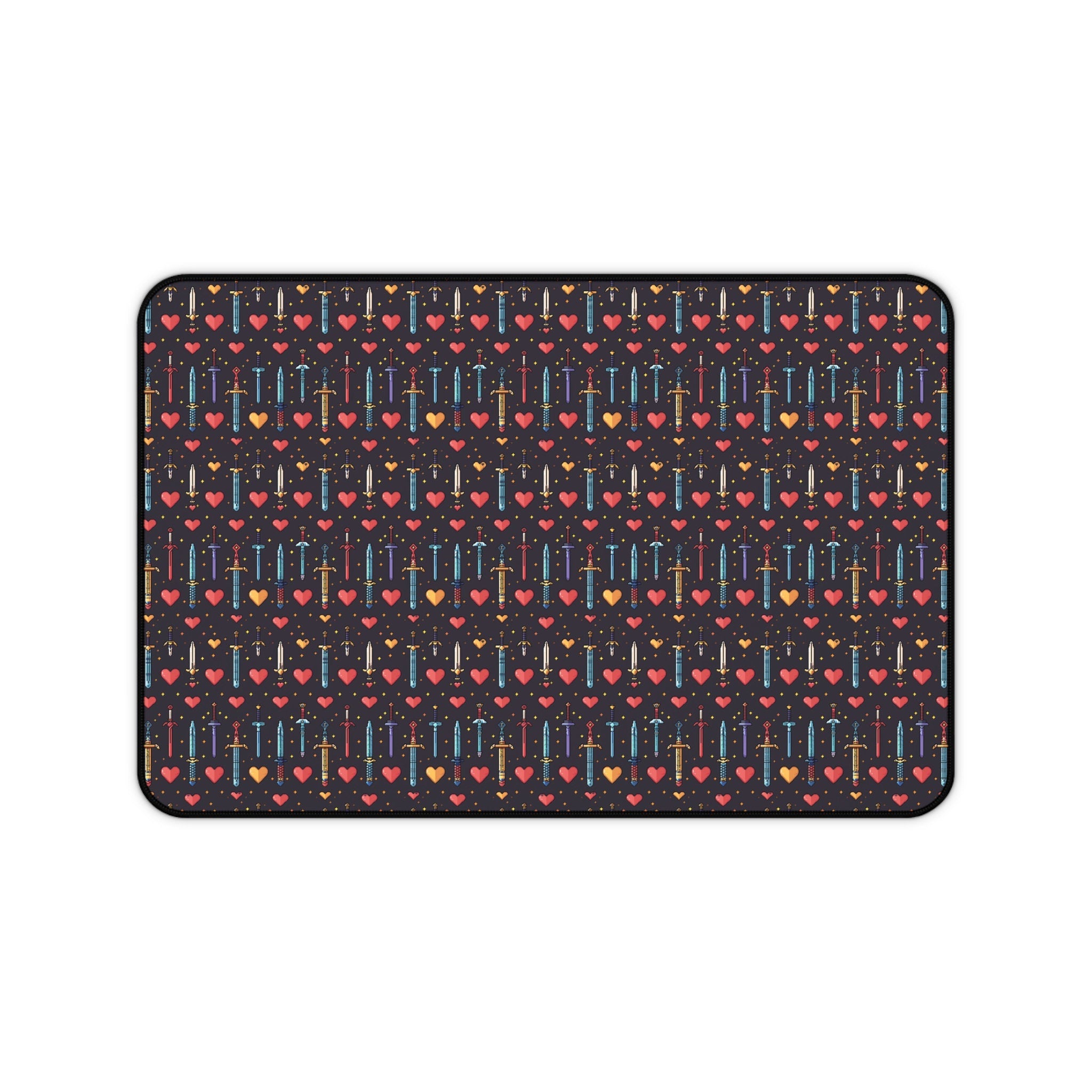 Gamer Desk Mat Pixel Art Gift Sword and Heart Pattern