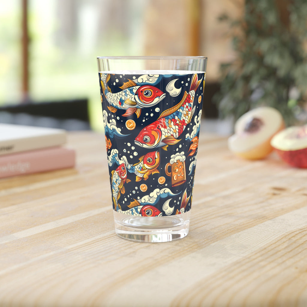 Fish Beer Pint Glass, Drinking Glassware, Fishing Pattern