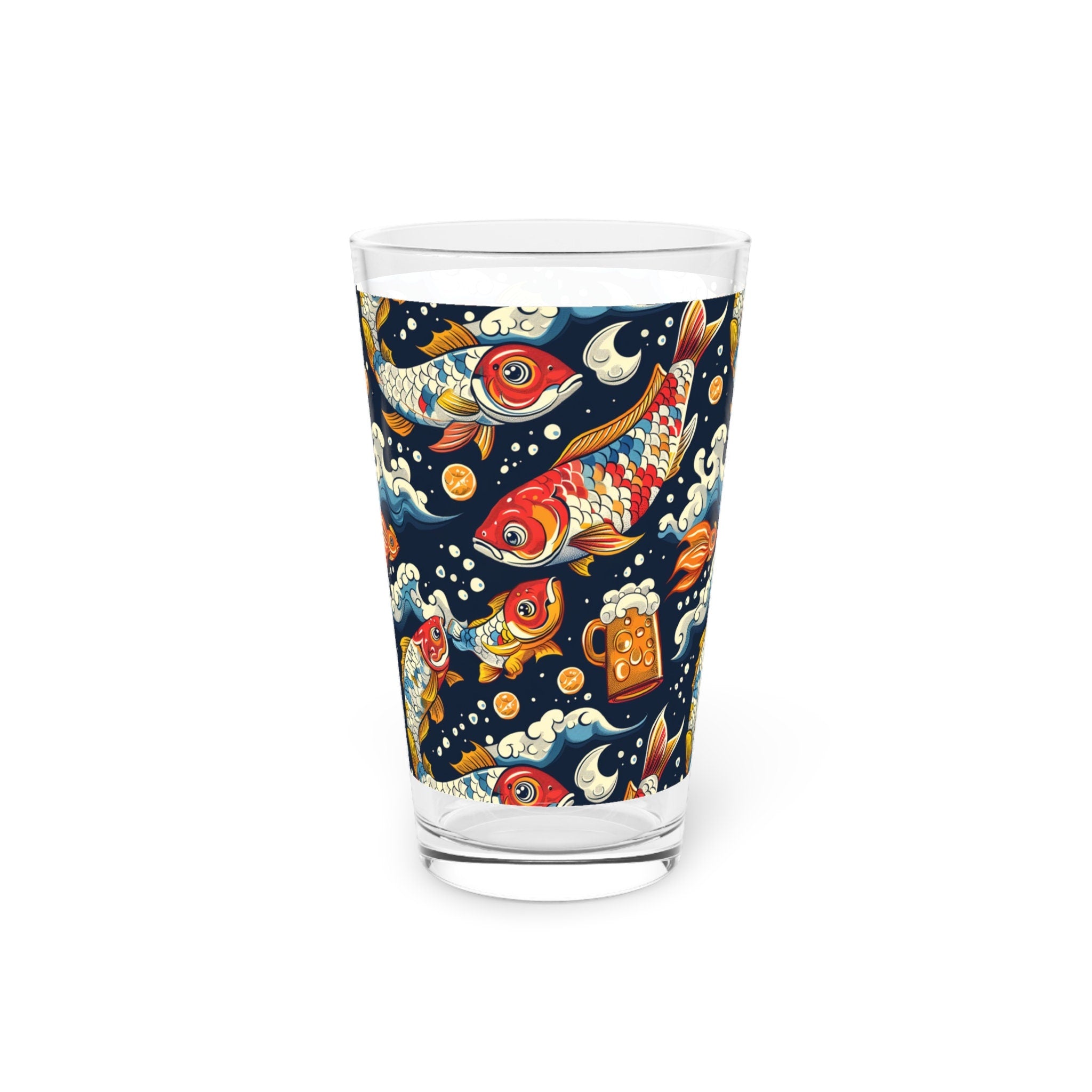 Fish Beer Pint Glass, Drinking Glassware, Fishing Pattern