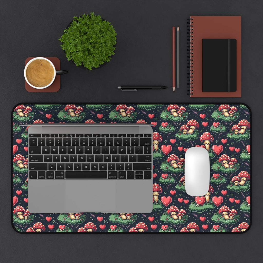 Mushroom & Heart Desk Mat Pixel Art Mouse Pad for Office Gift