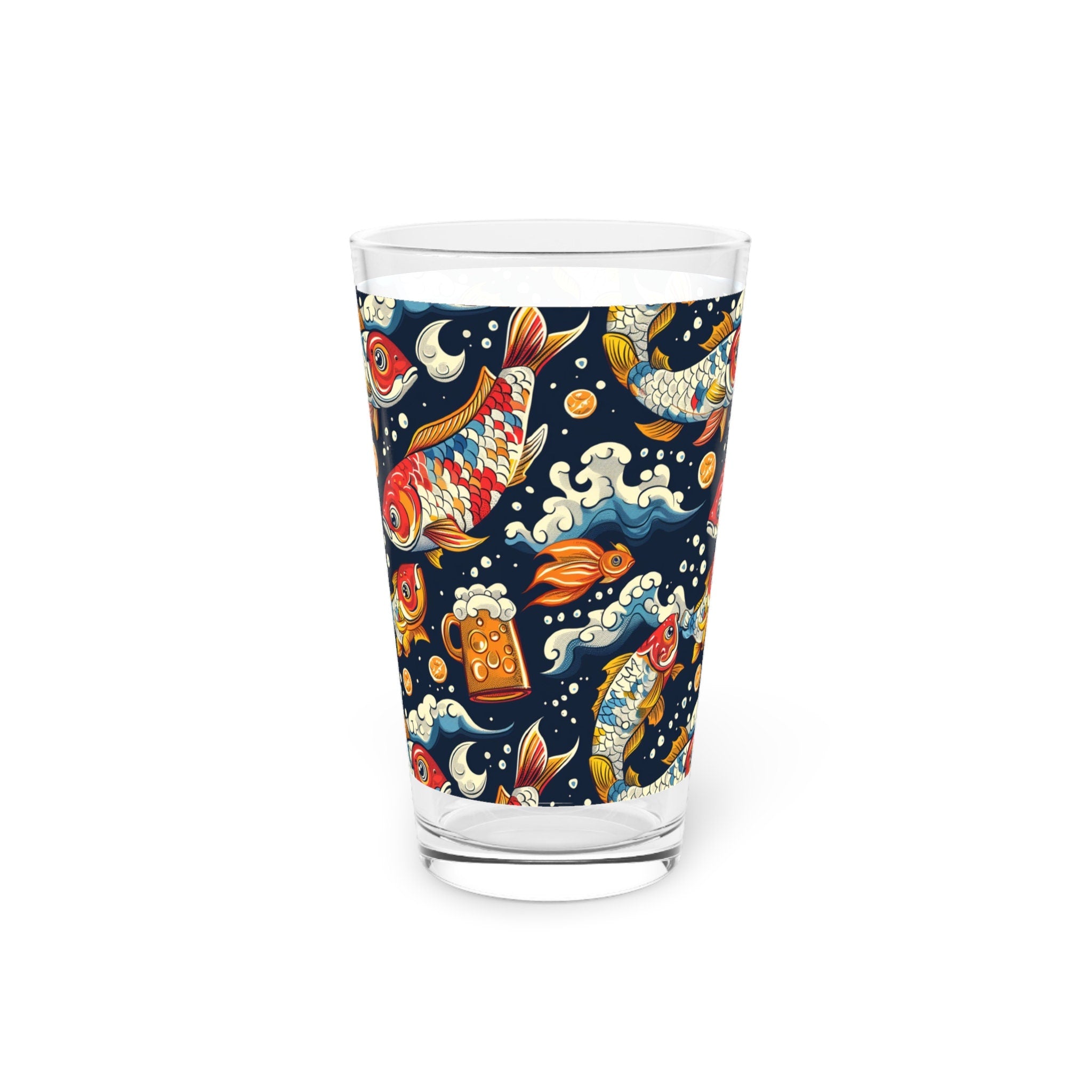 Fish Beer Pint Glass, Drinking Glassware, Fishing Pattern