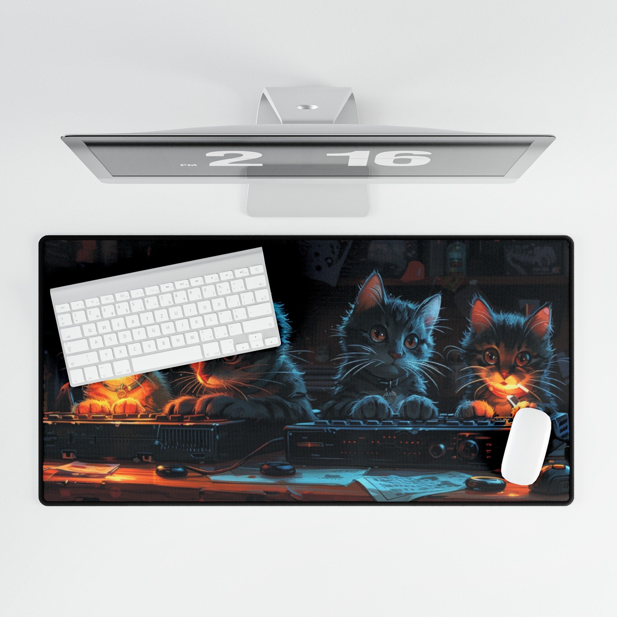 Cute Cat Desk Mat, Gamer Cat Mouse Pad, Large Accessories Gift Office