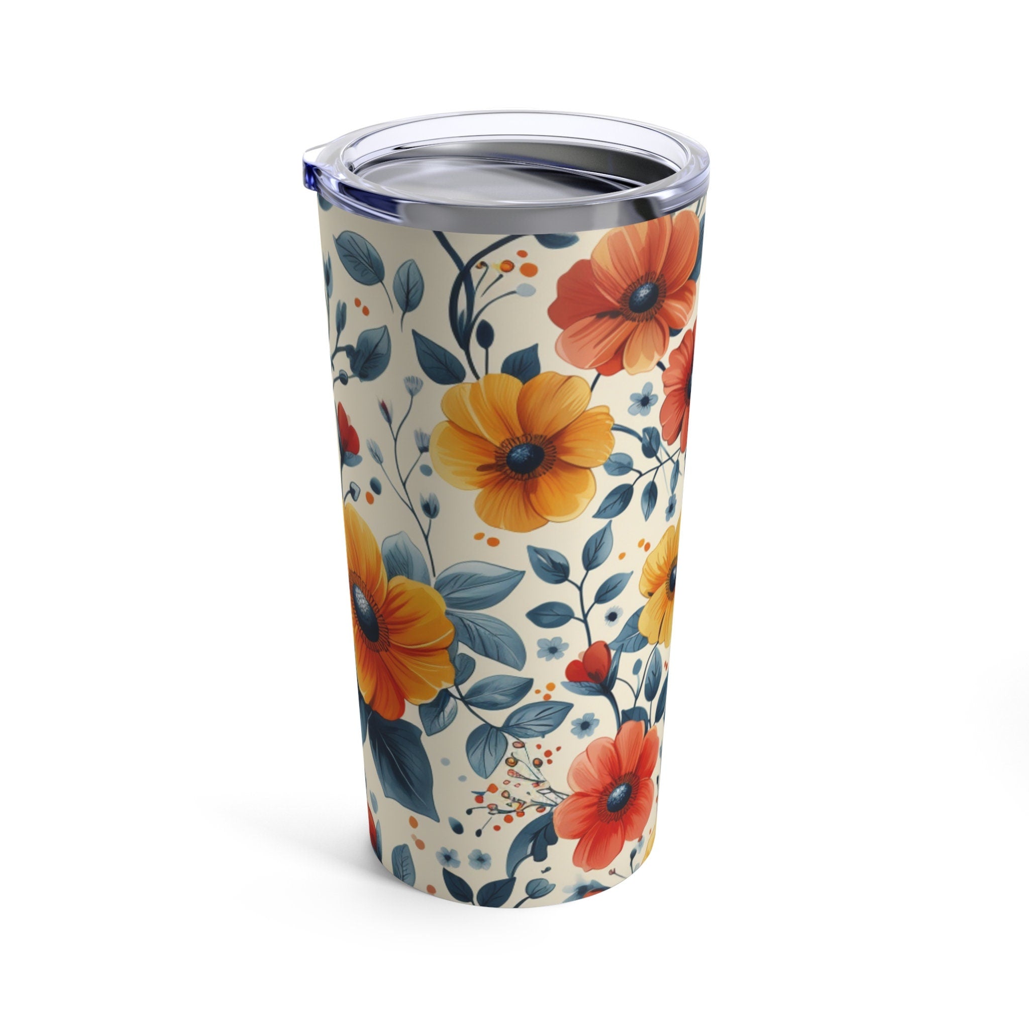 Flower Design Tumbler Drink Cup Travel Mug Stainless Steel Water Cup