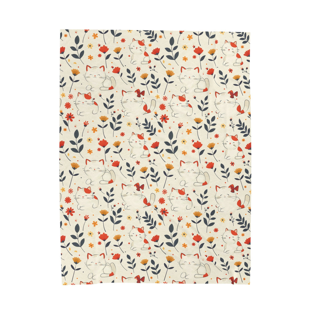 Plush Cat And Flower Blanket, Fuzzy Blanket Throw Decor Cute Kitten Floral Pattern