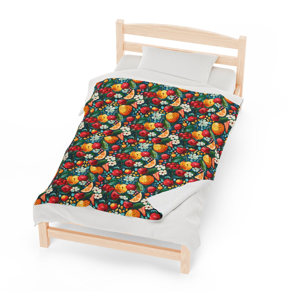Velveteen Plush Blanket Fruit Pattern Comfy Bed Accessory