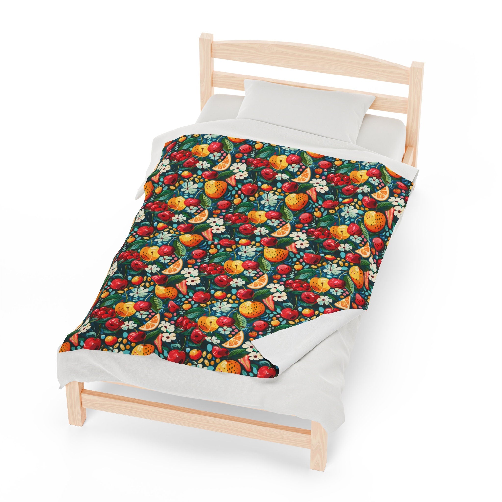 Velveteen Plush Blanket Fruit Pattern Comfy Bed Accessory
