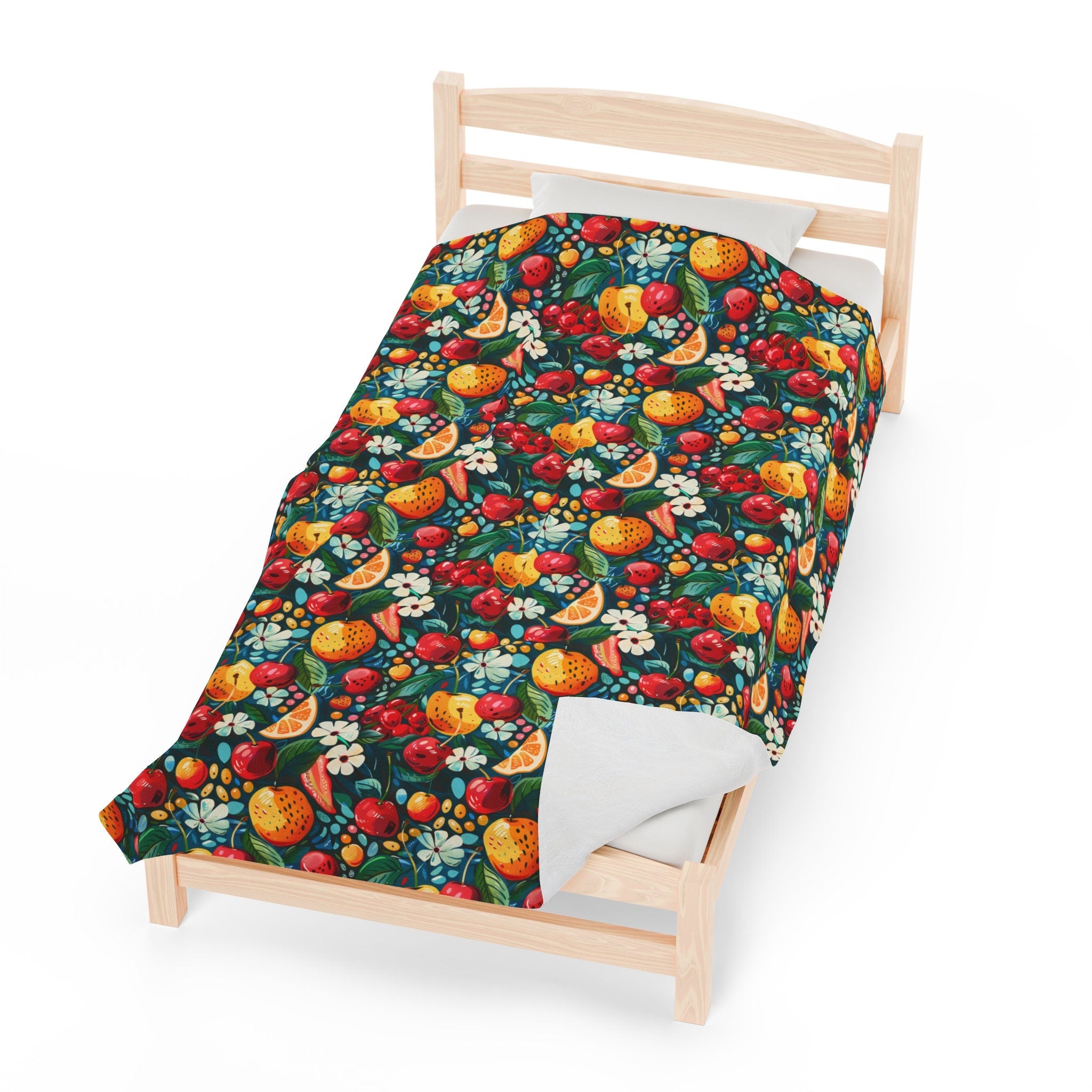 Velveteen Plush Blanket Fruit Pattern Comfy Bed Accessory