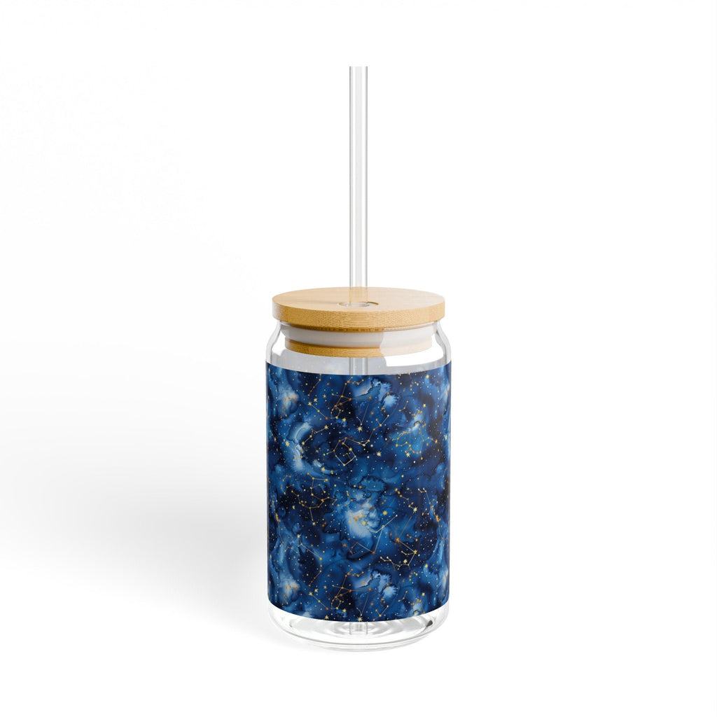 Cosmic Sipper Glass Pattern Cup with Lid and Straw