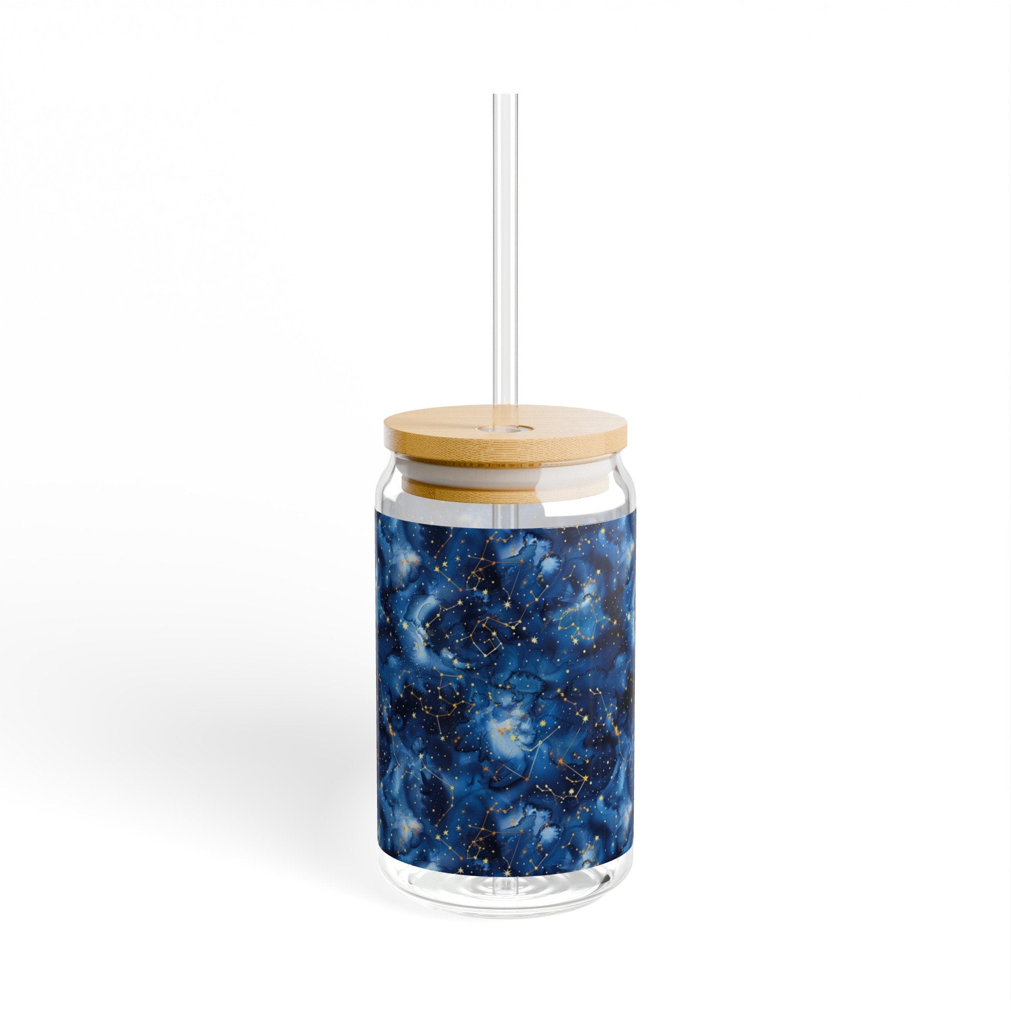 Cosmic Sipper Glass Pattern Cup with Lid and Straw