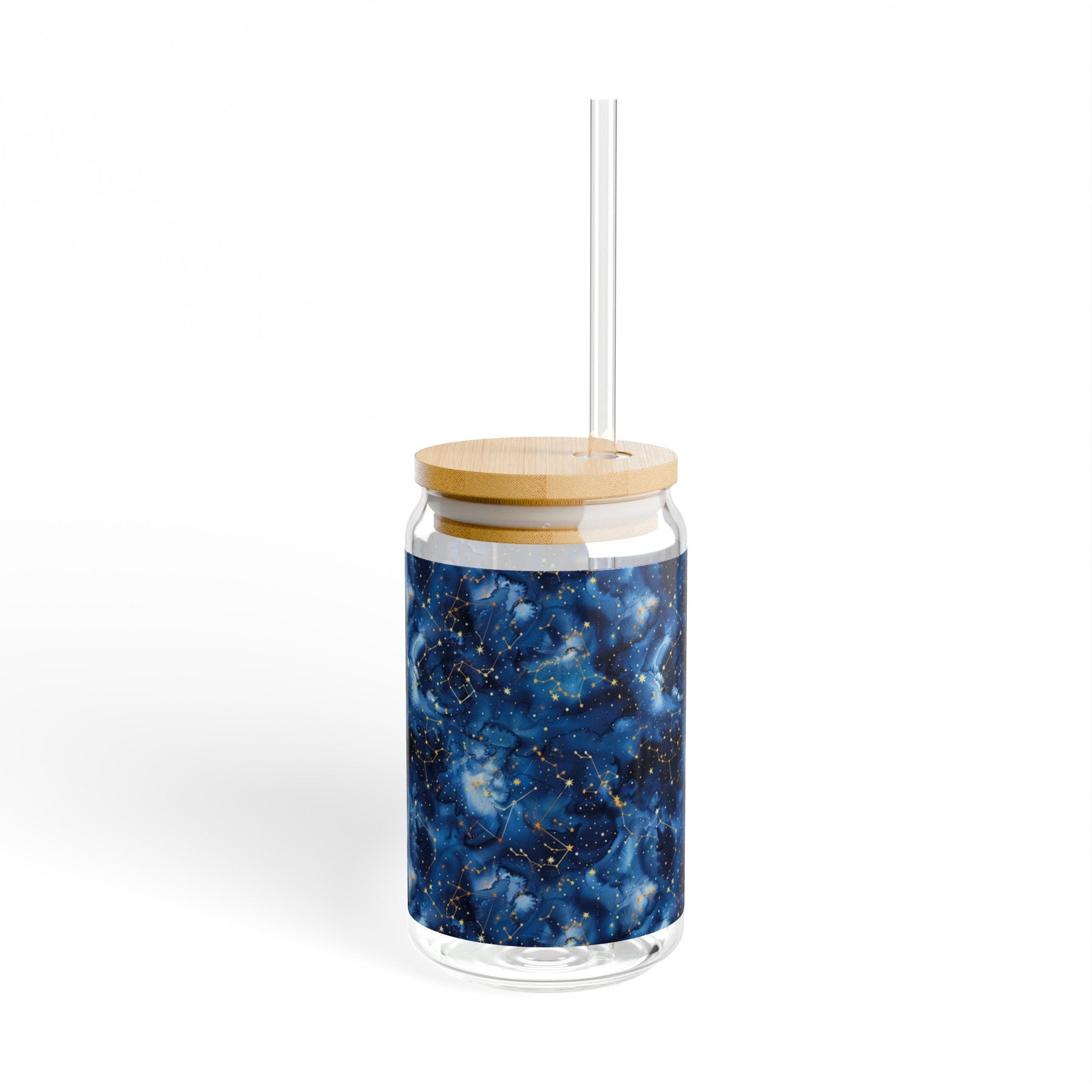Cosmic Sipper Glass Pattern Cup with Lid and Straw